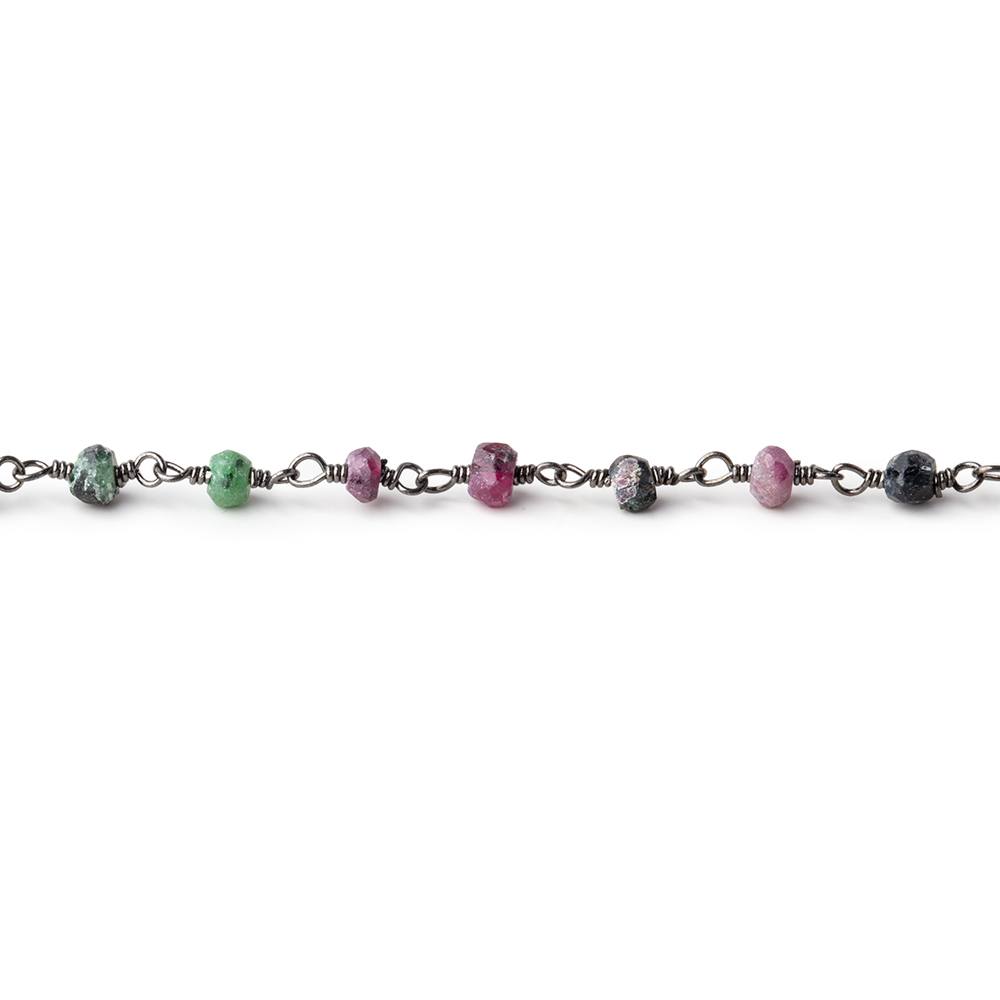 3mm Matte Ruby in Zoisite faceted rondelle Black Gold Chain by the foot 36 pieces - Beadsofcambay.com