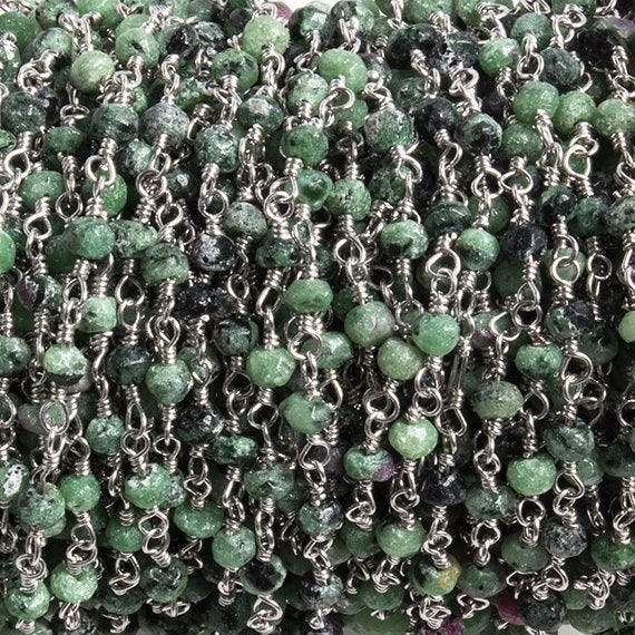 3mm Matte Ruby in Zoisite faceted rondelle Silver Chain by the foot 36 pieces - Beadsofcambay.com