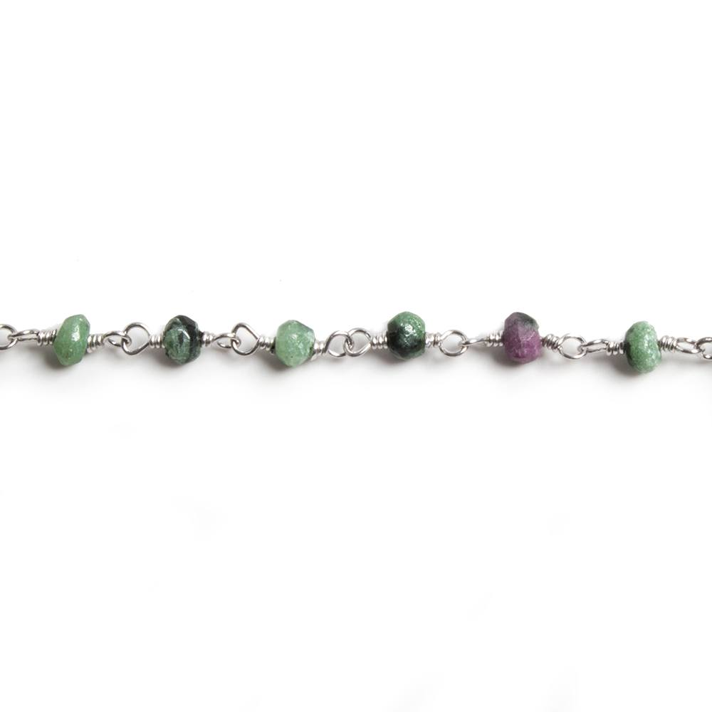 3mm Matte Ruby in Zoisite faceted rondelle Silver Chain by the foot 36 pieces - Beadsofcambay.com