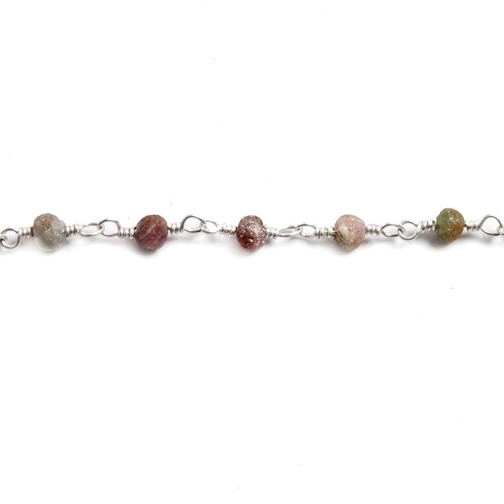 3mm Matte Tourmaline faceted rondelle Silver plated Chain by the foot 35 beads - Beadsofcambay.com