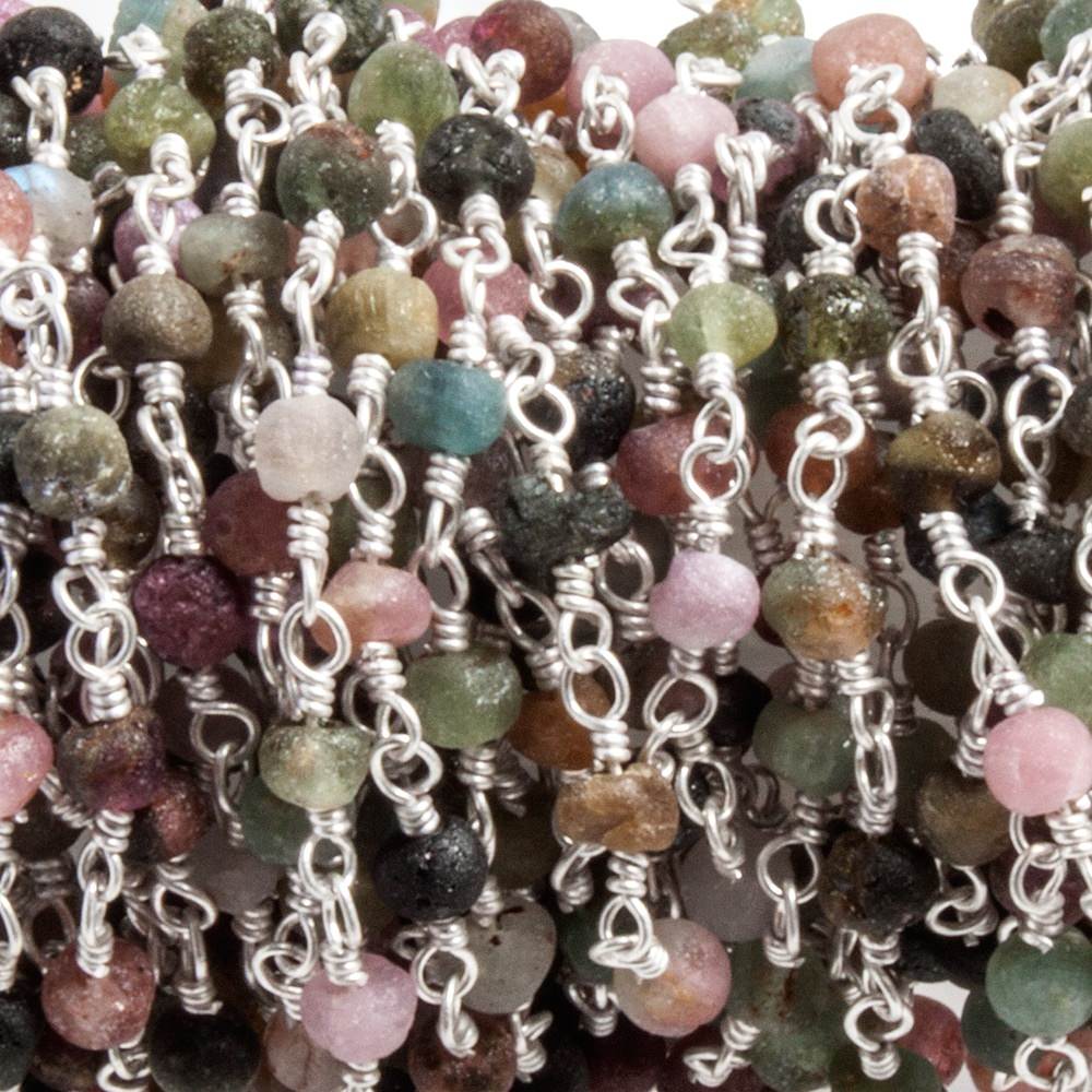 3mm Matte Tourmaline faceted rondelle Silver plated Chain by the foot 35 beads - Beadsofcambay.com