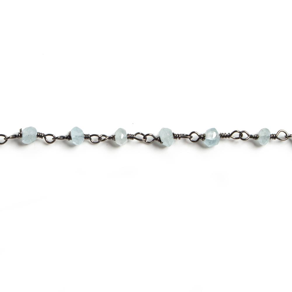 3mm Milky Aquamarine faceted rondelle Black Gold Chain by the foot 36 pieces - Beadsofcambay.com