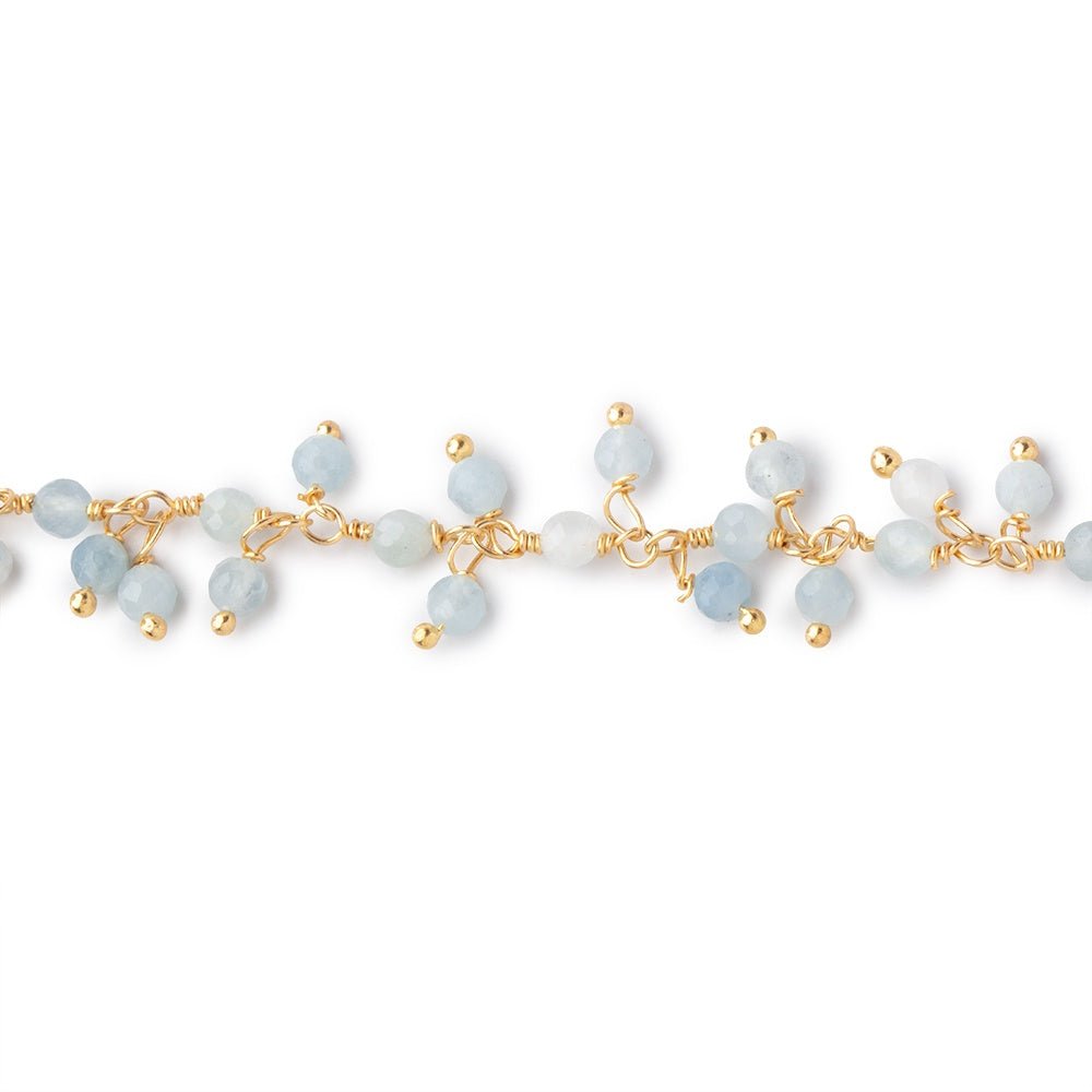 3mm Milky Aquamarine micro-faceted round Gold Dangling Chain by the foot - Beadsofcambay.com