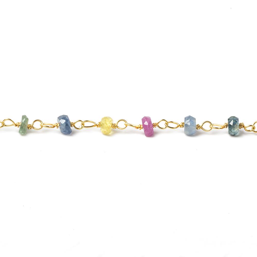 3mm Multi Color Sapphire faceted rondelle Vermeil Chain by the foot 45 pieces - Beadsofcambay.com