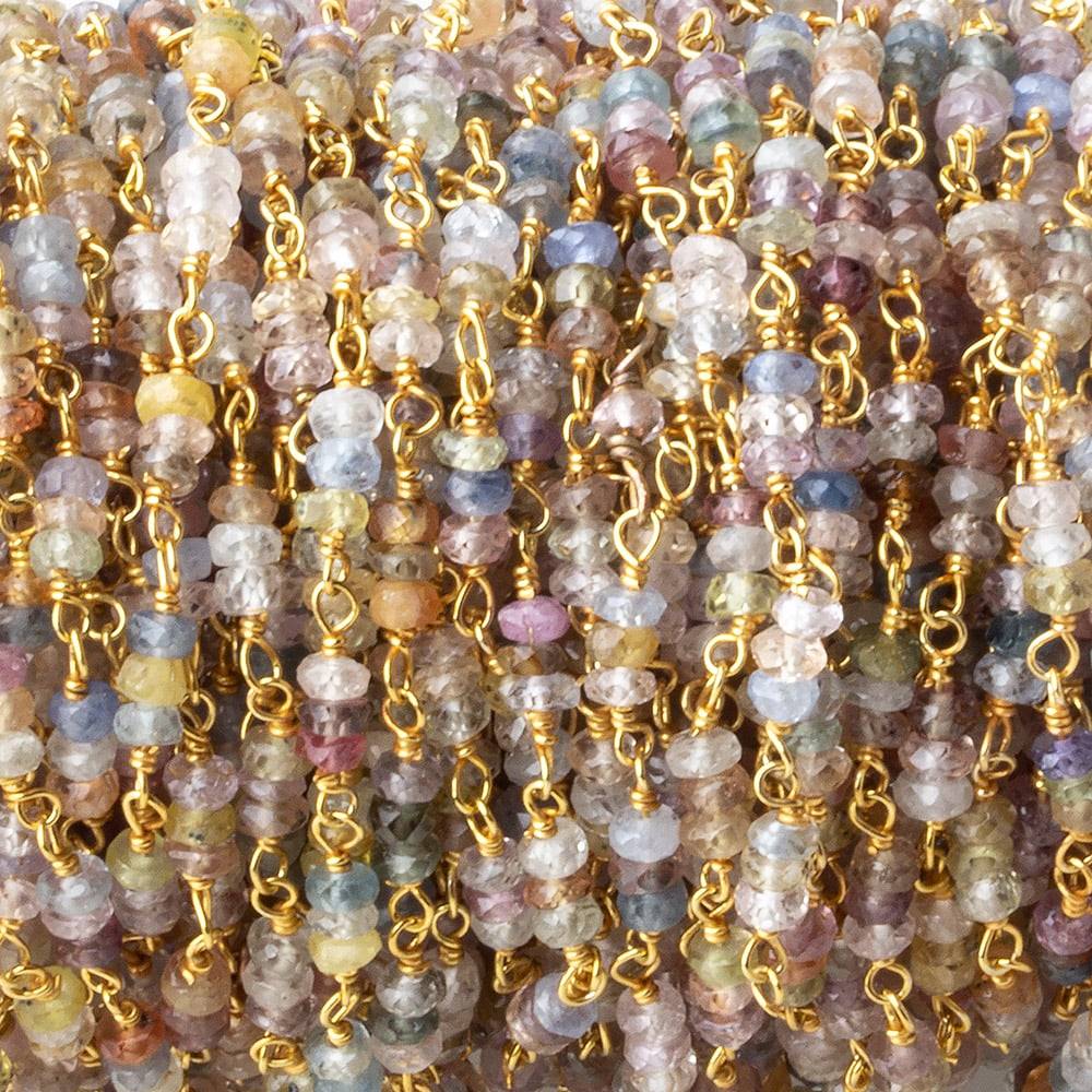 3mm Multi Color Sapphire micro faceted rondelle Trio Vermeil Chain by the foot 73 beads per - Beadsofcambay.com