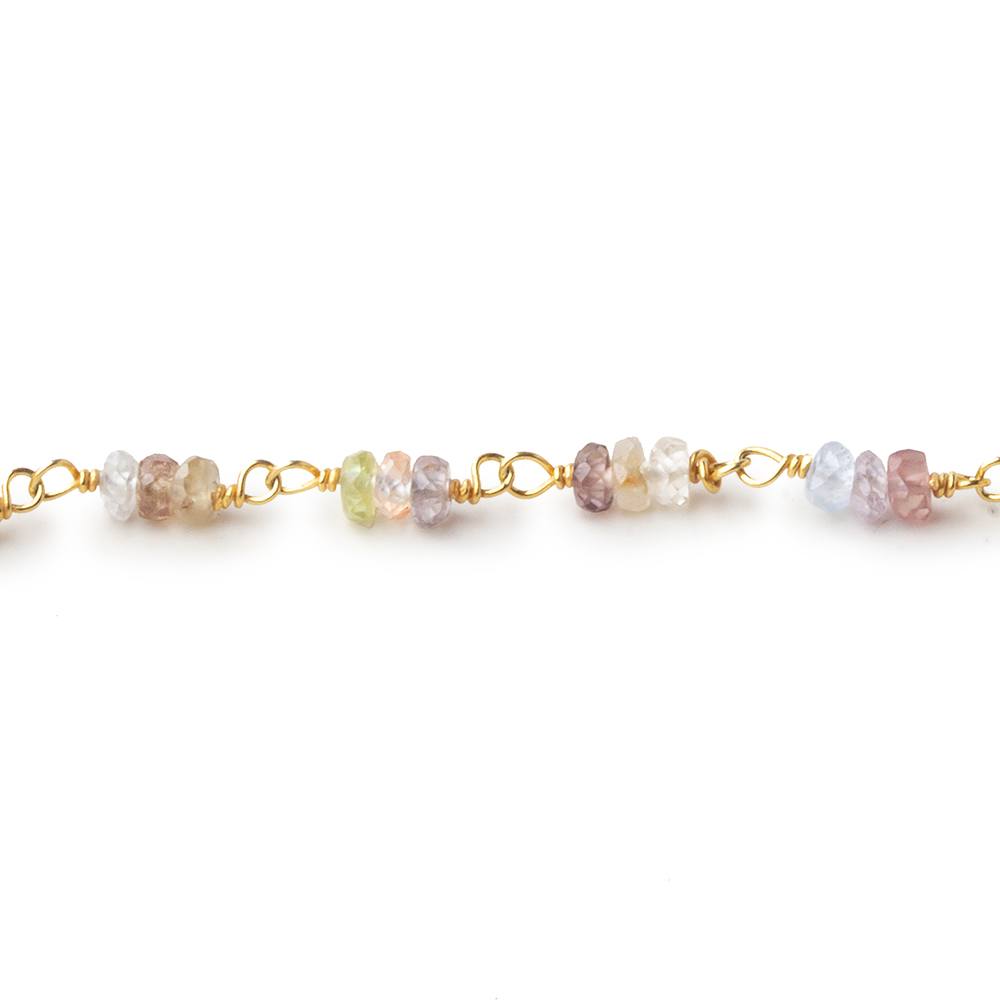 3mm Multi Color Sapphire micro faceted rondelle Trio Vermeil Chain by the foot 73 beads per - Beadsofcambay.com