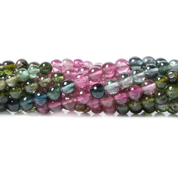 3mm Multi Color Tourmaline Beads Plain Round 14.5 inch 115 pcs - Beadsofcambay.com