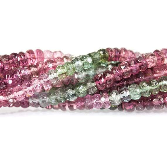 3mm Multi Color Tourmaline faceted rondelle Beads 14 inch 168 pieces - Beadsofcambay.com