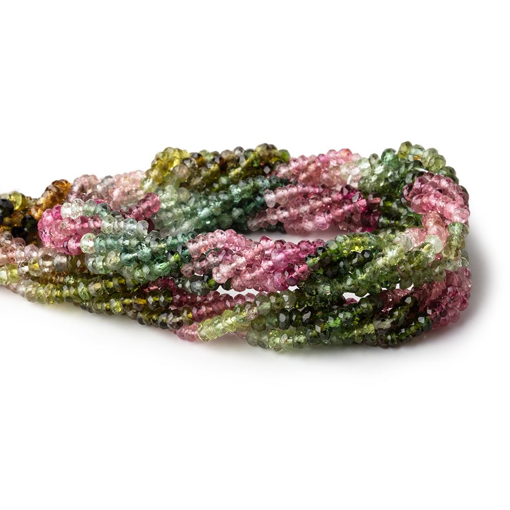 3mm Multi Color Tourmaline Faceted Rondelle Beads 14 inch 201 pcs - Beadsofcambay.com