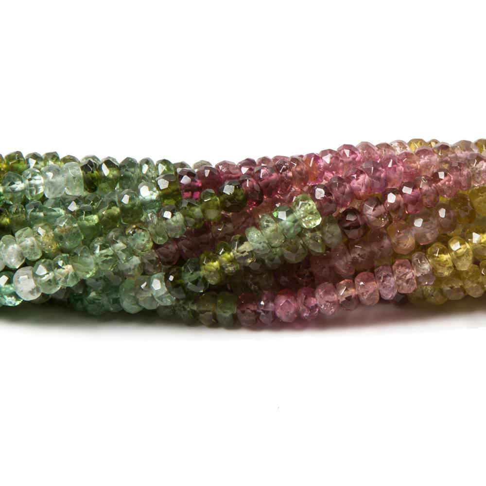 3mm Multi Color Tourmaline faceted rondelle beads 16 inch 216 pieces - Beadsofcambay.com