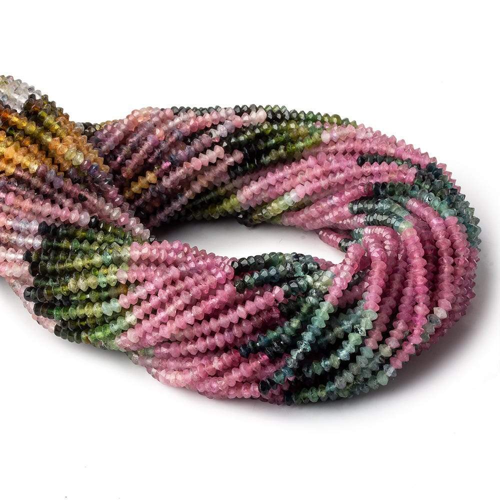 3mm Multi Color Tourmaline micro faceted disc rondelle beads 12.5 inch 155 pieces AAA - Beadsofcambay.com