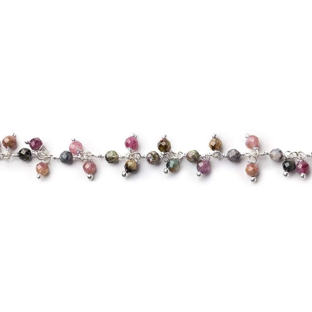 3mm Multi Color Tourmaline micro-faceted round Silver Dangling Chain by the foot - Beadsofcambay.com