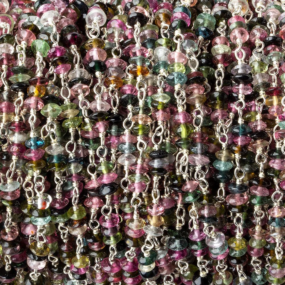 3mm Multi Color Tourmaline Rondelle Trio Silver .925 Chain by the foot 90 beads per - Beadsofcambay.com
