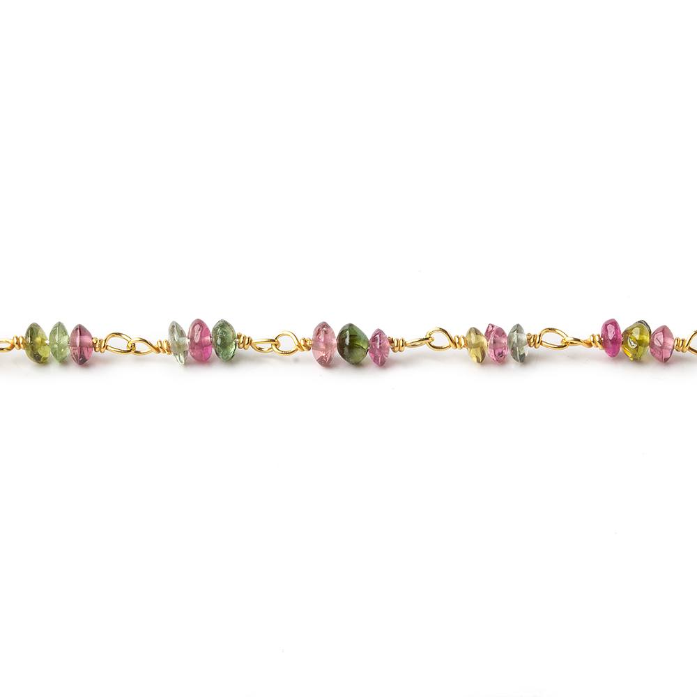 3mm Multi Color Tourmaline Rondelle Trio Vermeil Chain by the foot 90 beads per - Beadsofcambay.com