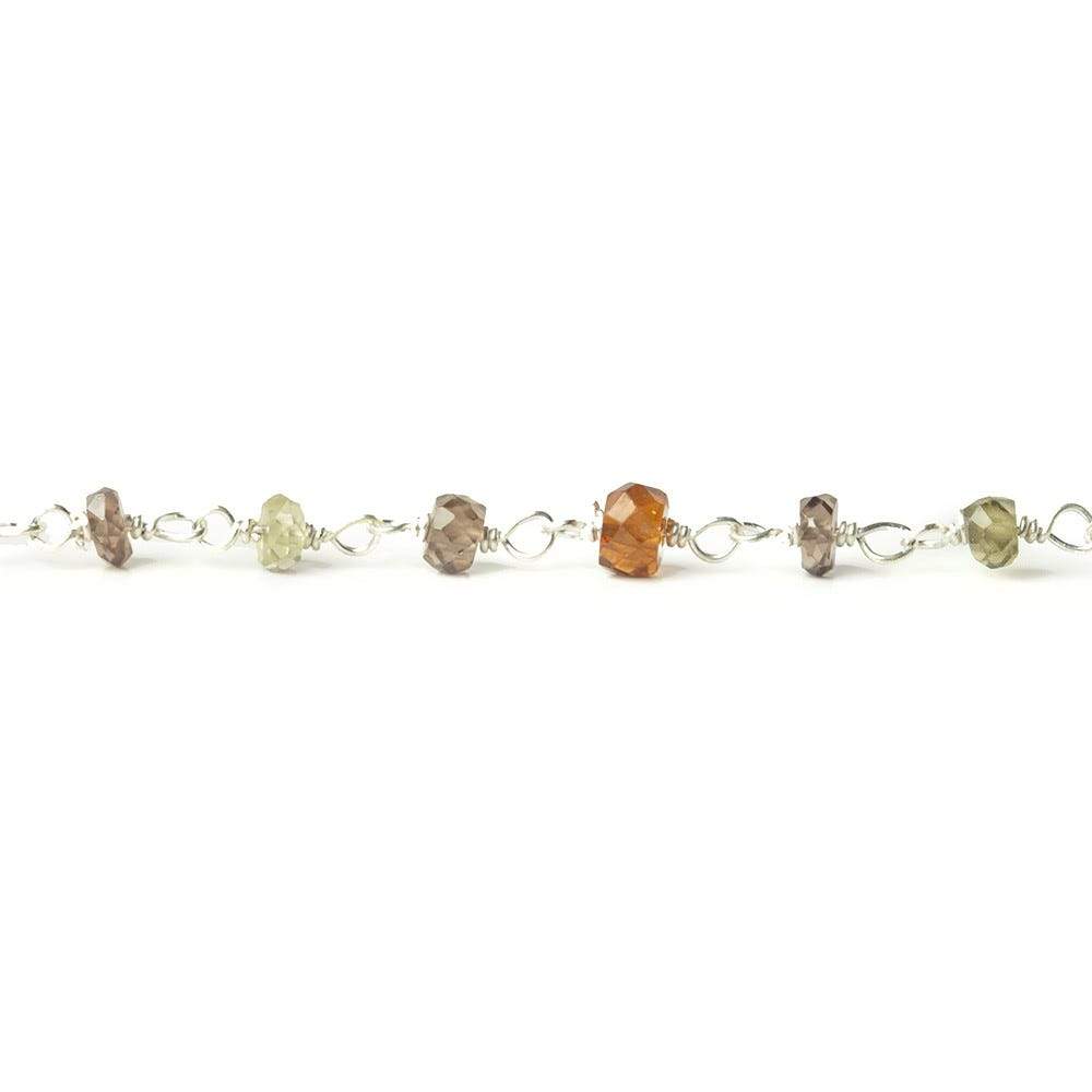 3mm Multi Gemstone faceted rondelle Silver Chain by the foot - Beadsofcambay.com