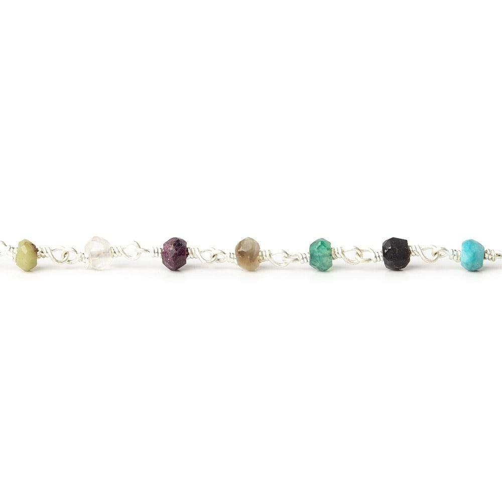 3mm Multi-Gemstone Silver plated Chain by the foot - Beadsofcambay.com