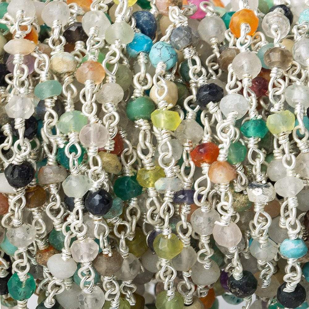 3mm Multi-Gemstone Silver plated Chain by the foot - Beadsofcambay.com