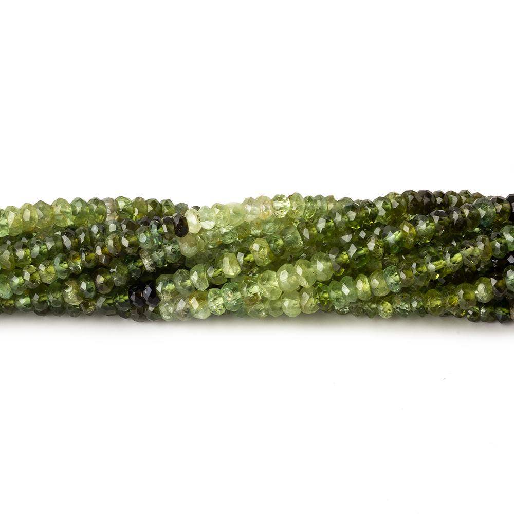 3mm Multi Green Tourmaline Faceted Rondelle Beads 14 inch 175 beads - Beadsofcambay.com