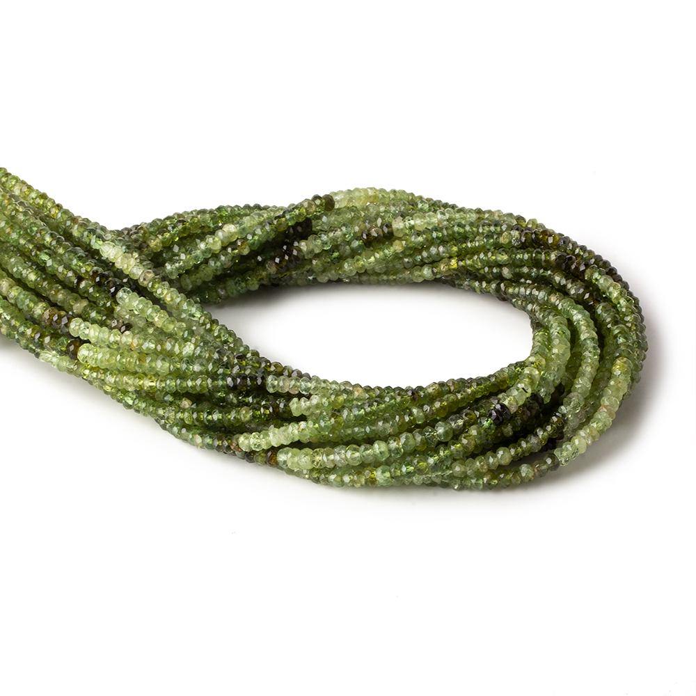 3mm Multi Green Tourmaline Faceted Rondelle Beads 14 inch 175 beads - Beadsofcambay.com