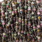 3mm Multi Tourmaline micro faceted round Trio Black Gold Chain by the foot 73 beads per - Beadsofcambay.com