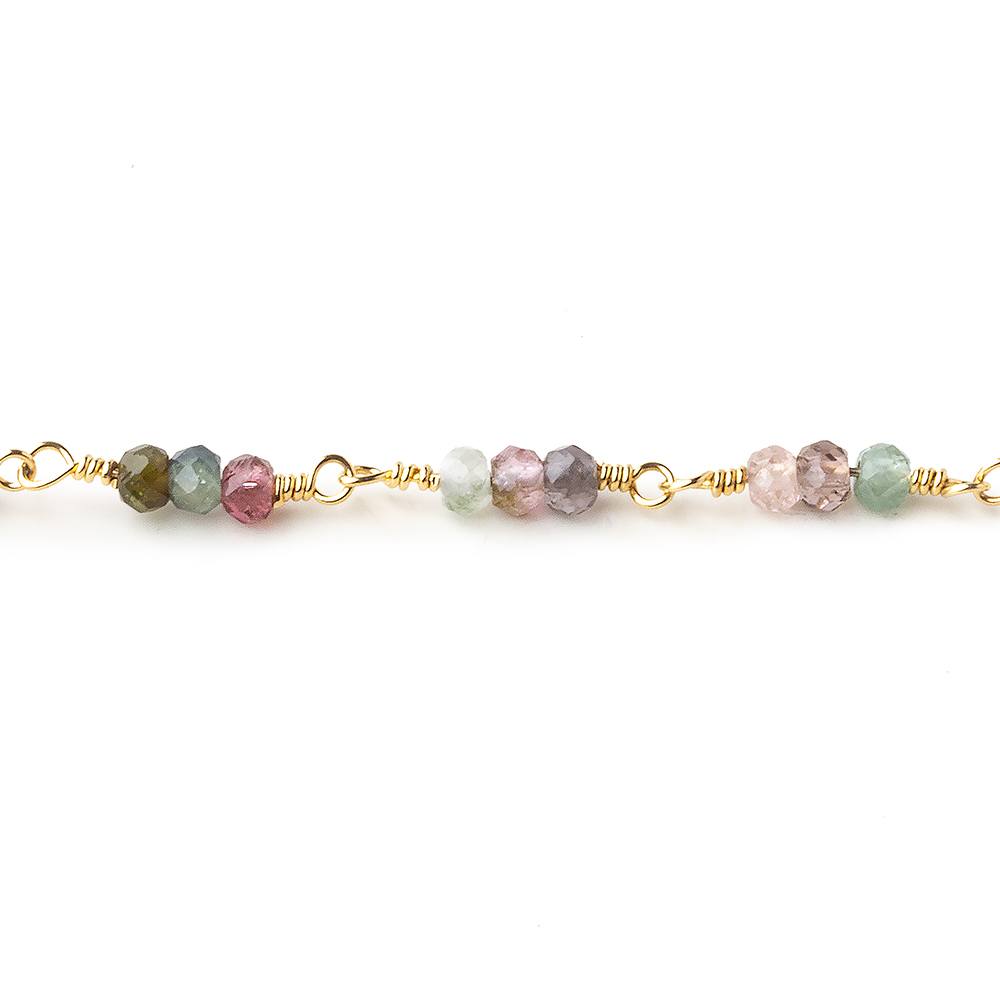 3mm Multi Tourmaline micro faceted round Trio Gold Chain by the foot 73 beads per - Beadsofcambay.com