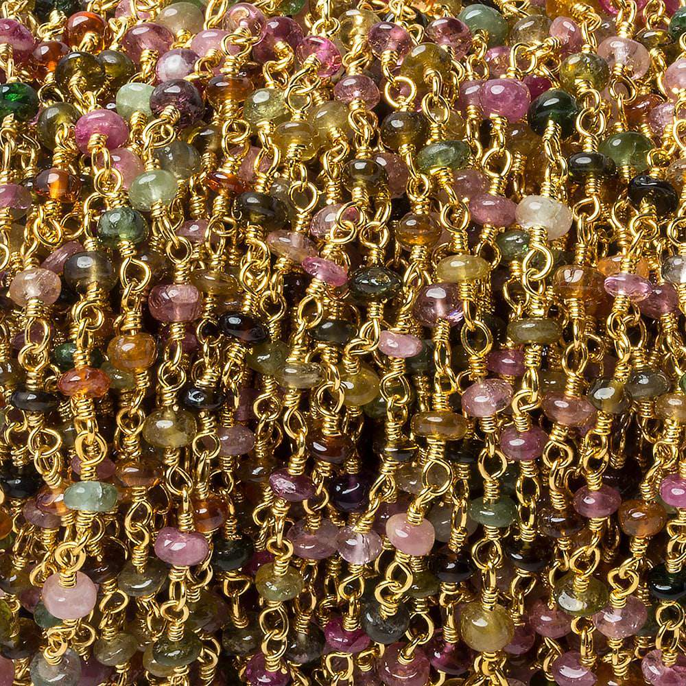 3mm Multi Tourmaline plain rondelle Gold plated Chain by the foot 30 pcs - Beadsofcambay.com