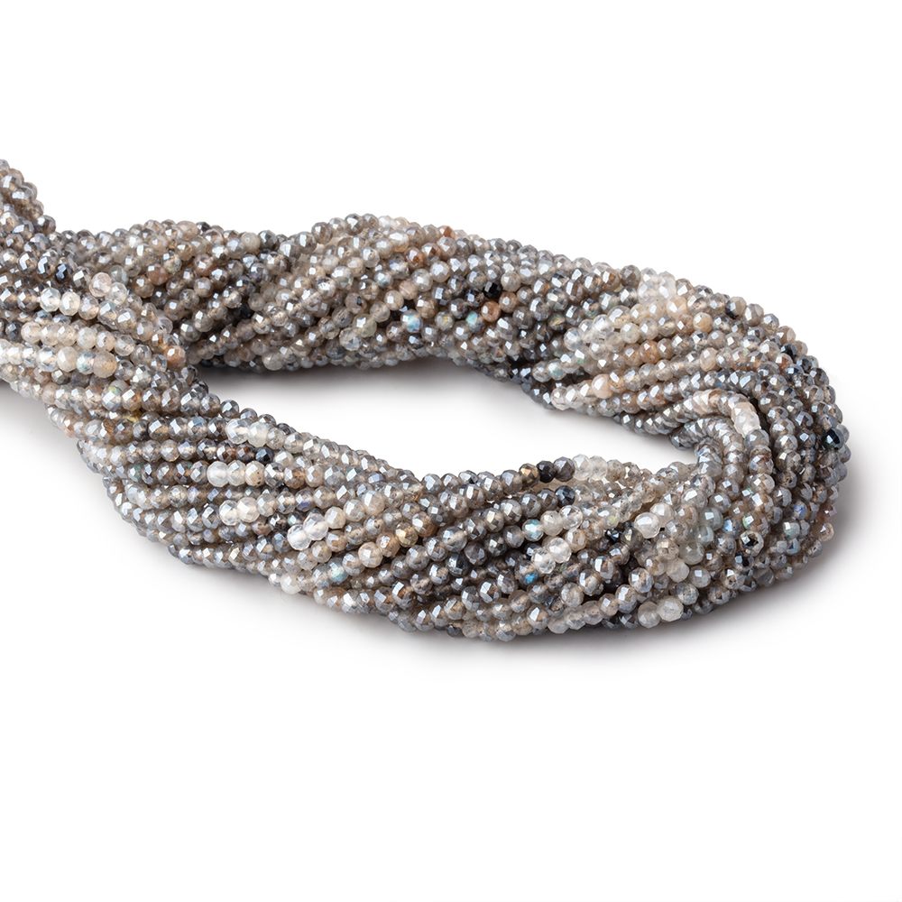 3mm Mystic Labradorite & Moonstone Micro Faceted Rondelles 12.5 inch 136 beads - Beadsofcambay.com