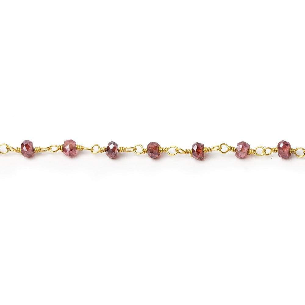 3mm Mystic Rhodolite Garnet faceted rondelles on Gold Chain by the foot - Beadsofcambay.com