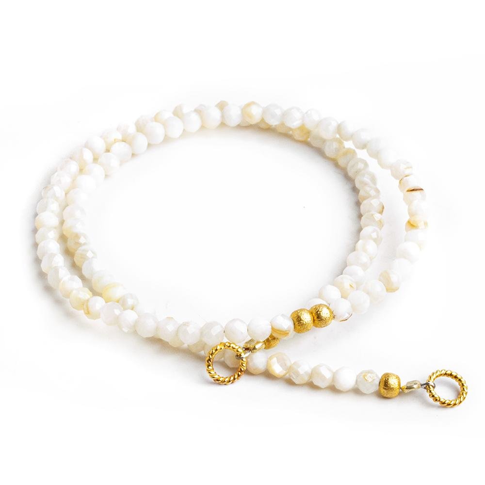 3mm Natural Cream Mother of Pearl microfaceted round beads 13 inch 100 pieces - Beadsofcambay.com