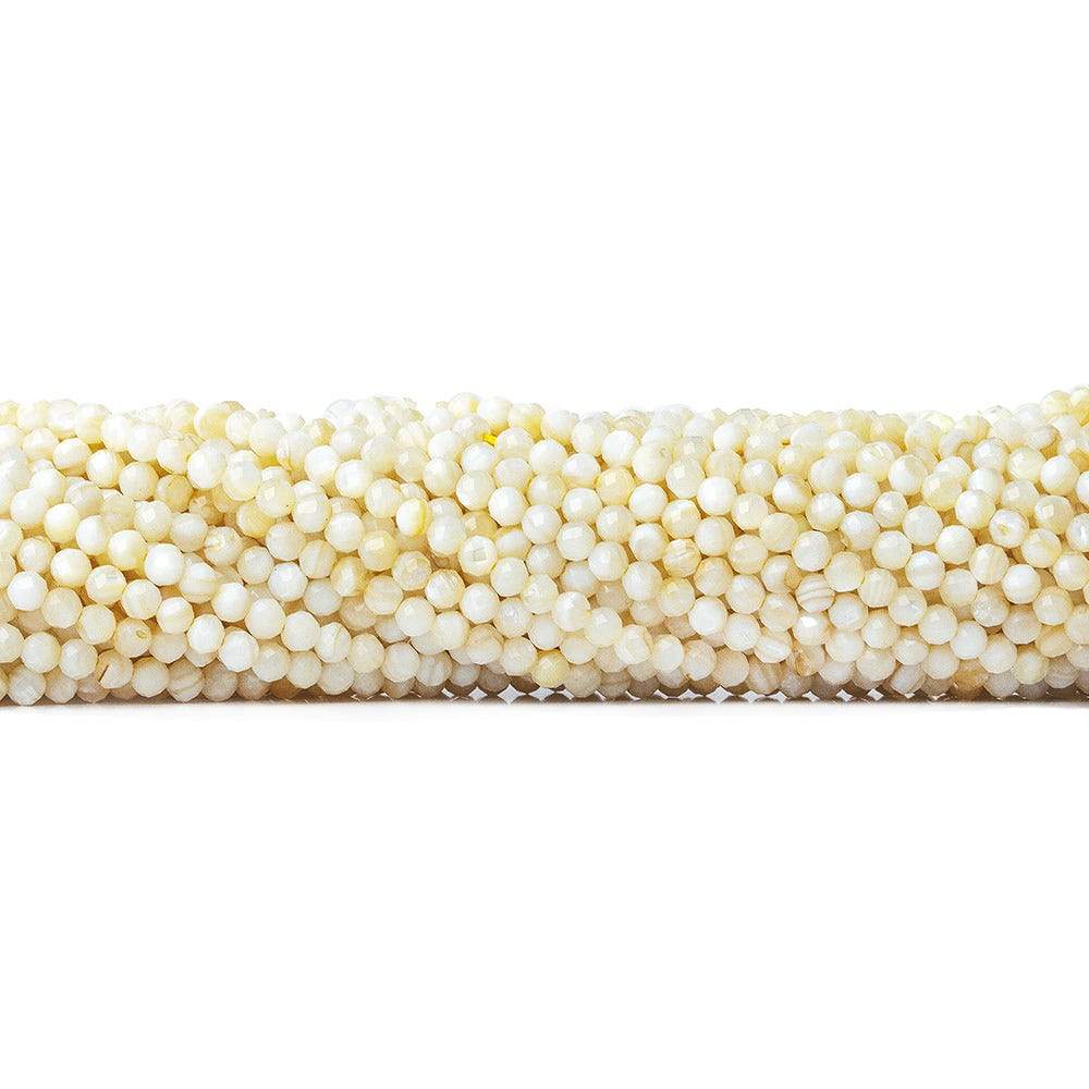 3mm Natural Cream Mother of Pearl microfaceted round beads 13 inch 100 pieces - Beadsofcambay.com