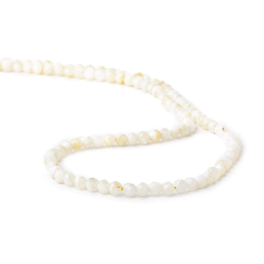 3mm Natural Cream Mother of Pearl microfaceted round beads 13 inch 100 pieces - Beadsofcambay.com