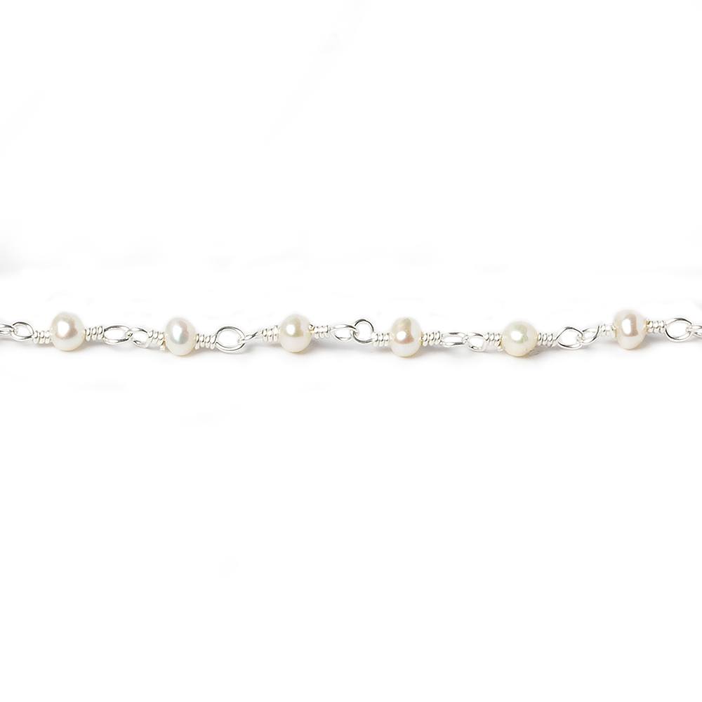 3mm Off White Baroque Freshwater Pearl .925 Silver Chain by the foot - Beadsofcambay.com