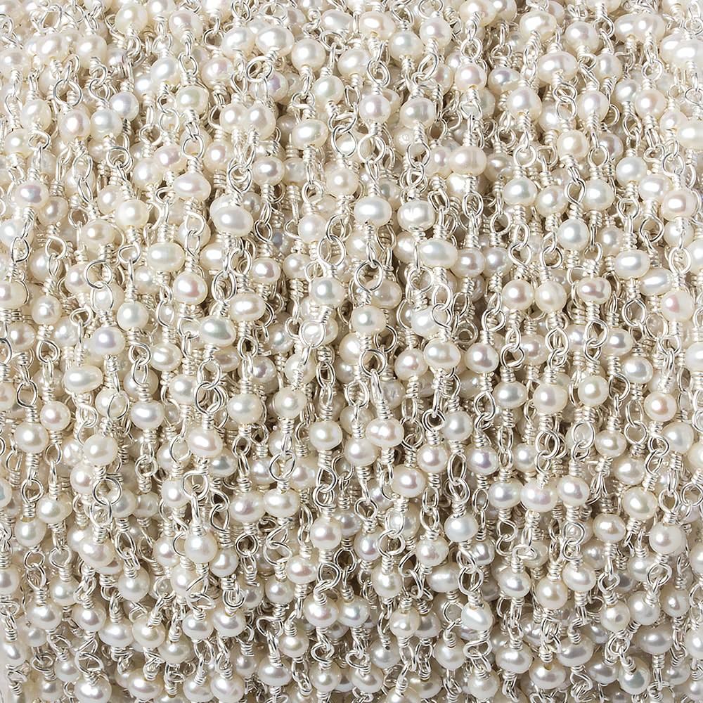 3mm Off White Baroque Freshwater Pearl .925 Silver Chain by the foot - Beadsofcambay.com