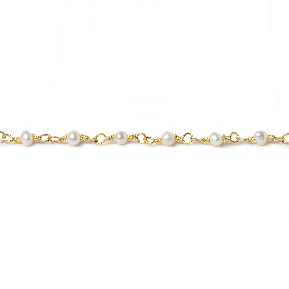 3mm Off White Baroque Freshwater Pearl Vermeil Chain by the foot - Beadsofcambay.com
