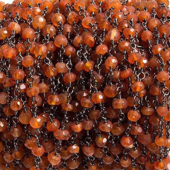 3mm Orange Chalcedony faceted rondelle Black Gold Chain by the foot 36 pieces - Beadsofcambay.com