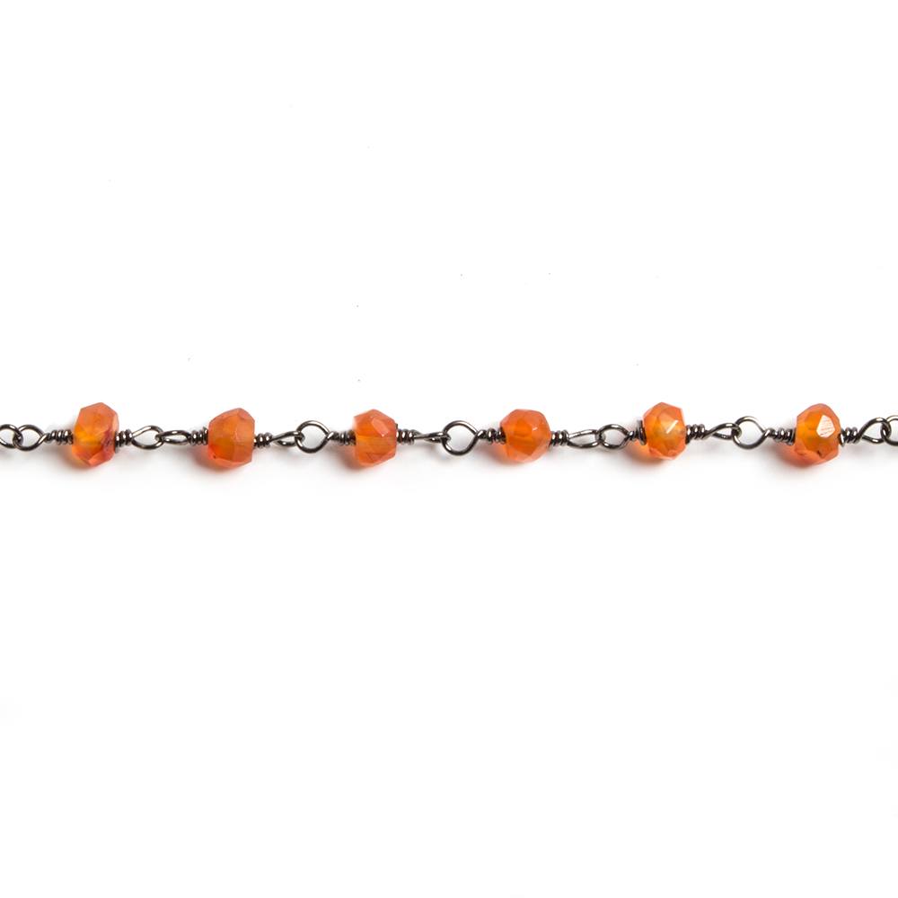 3mm Orange Chalcedony faceted rondelle Black Gold Chain by the foot 36 pieces - Beadsofcambay.com