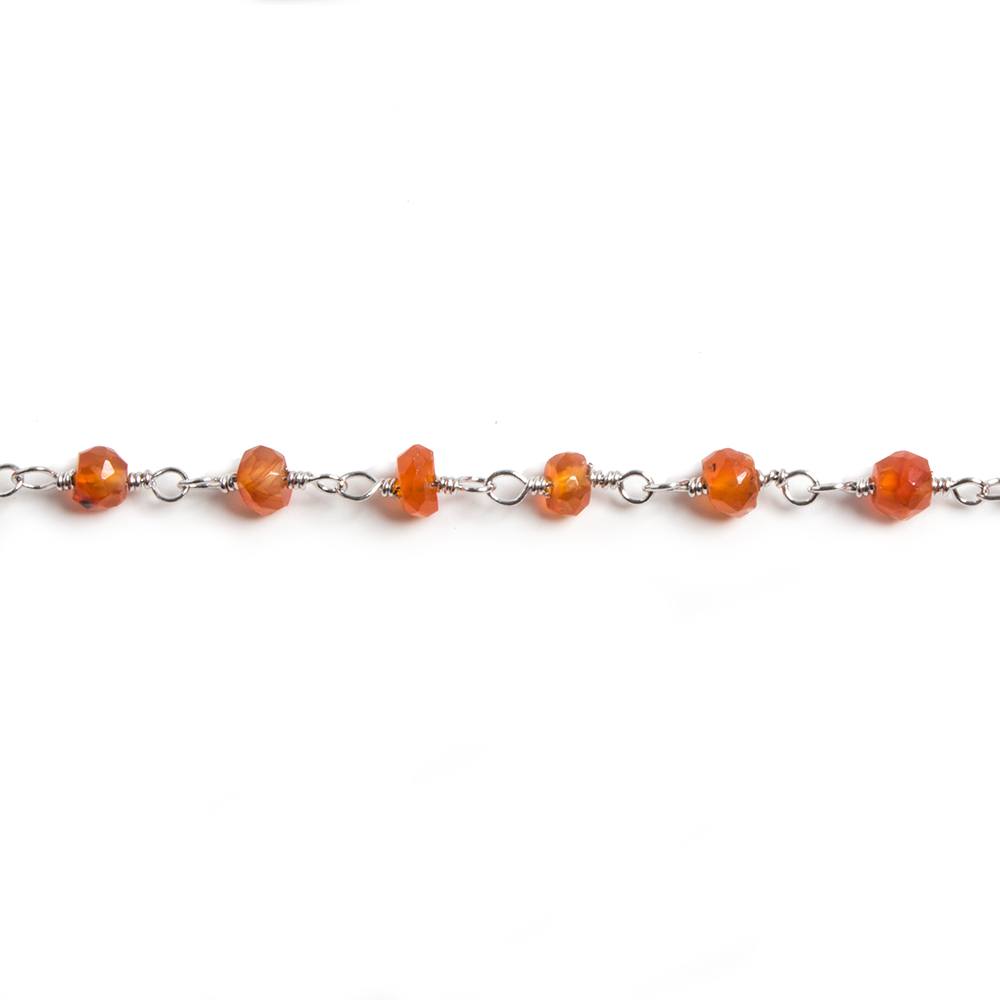 3mm Orange Chalcedony faceted rondelle Silver Chain by the foot 36 pieces - Beadsofcambay.com
