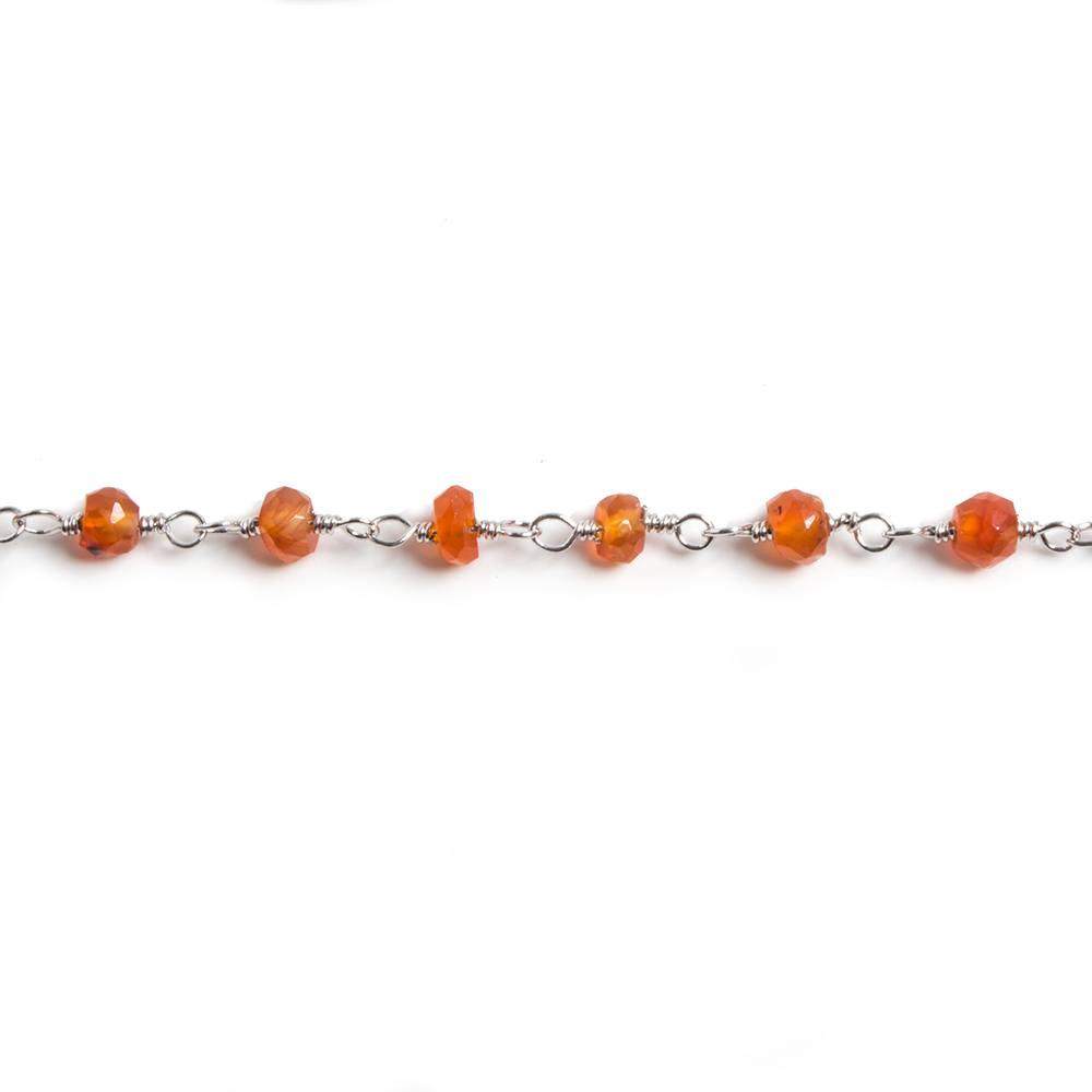 3mm Orange Chalcedony faceted rondelle Silver Chain by the foot 36 pieces - Beadsofcambay.com
