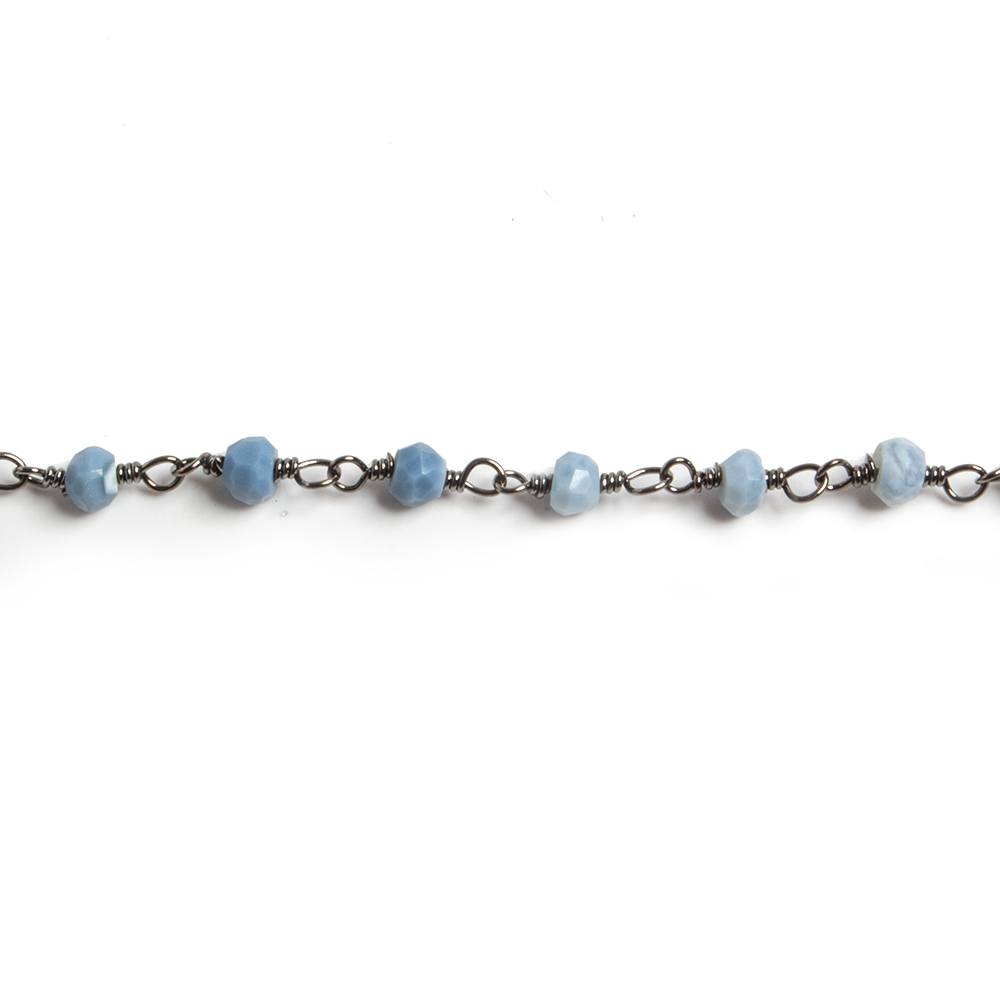 3mm Owyhee Denim Blue Opal faceted rondelle Black Gold Chain by the foot 36 pieces - Beadsofcambay.com