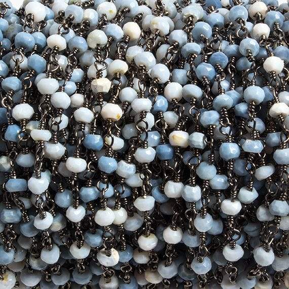 3mm Owyhee Denim Blue Opal faceted rondelle Black Gold Chain by the foot 36 pieces - Beadsofcambay.com