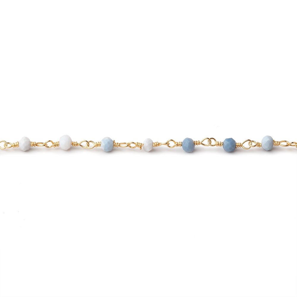 3mm Owyhee Denim Blue Opal Micro Faceted Rondelles on Gold Plated Chain - Beadsofcambay.com