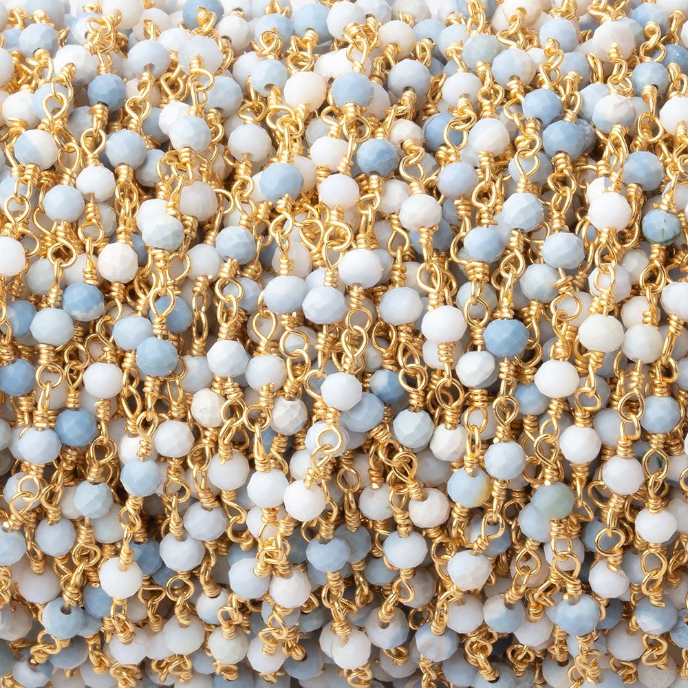 3mm Owyhee Denim Blue Opal Micro Faceted Rondelles on Gold Plated Chain - Beadsofcambay.com