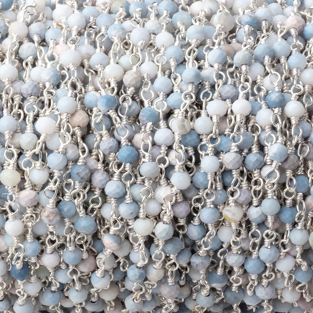 3mm Owyhee Denim Blue Opal Micro Faceted Rondelles on Silver Plated Chain - Beadsofcambay.com