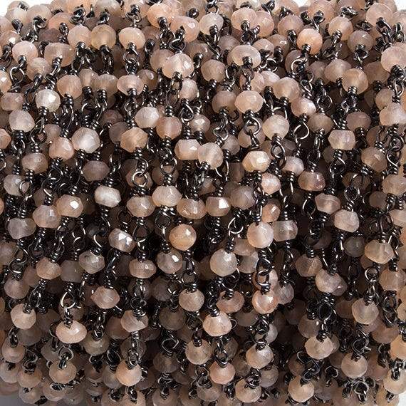 3mm Peach Moonstone faceted rondelle Black Gold Chain by the foot 36 pieces - Beadsofcambay.com