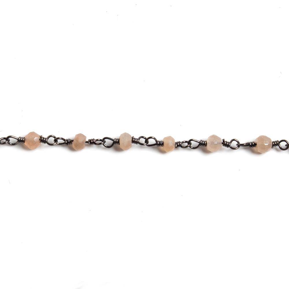 3mm Peach Moonstone faceted rondelle Black Gold Chain by the foot 36 pieces - Beadsofcambay.com
