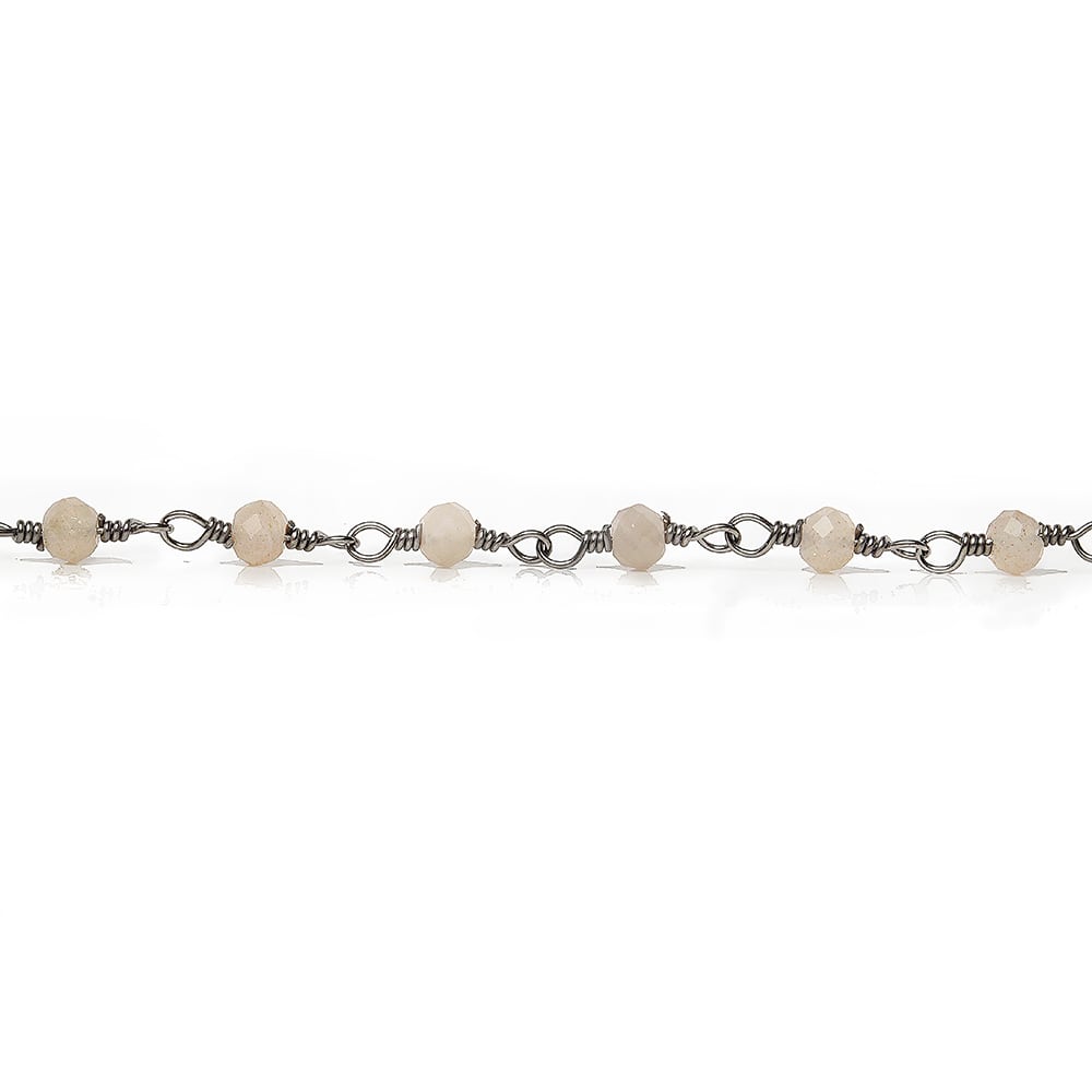 3mm Peach Moonstone micro-faceted rondelle Black Gold Chain by the foot 35 pieces - Beadsofcambay.com