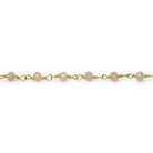 3mm Peach Moonstone micro-faceted rondelle Gold Chain by the foot 35 pieces - Beadsofcambay.com