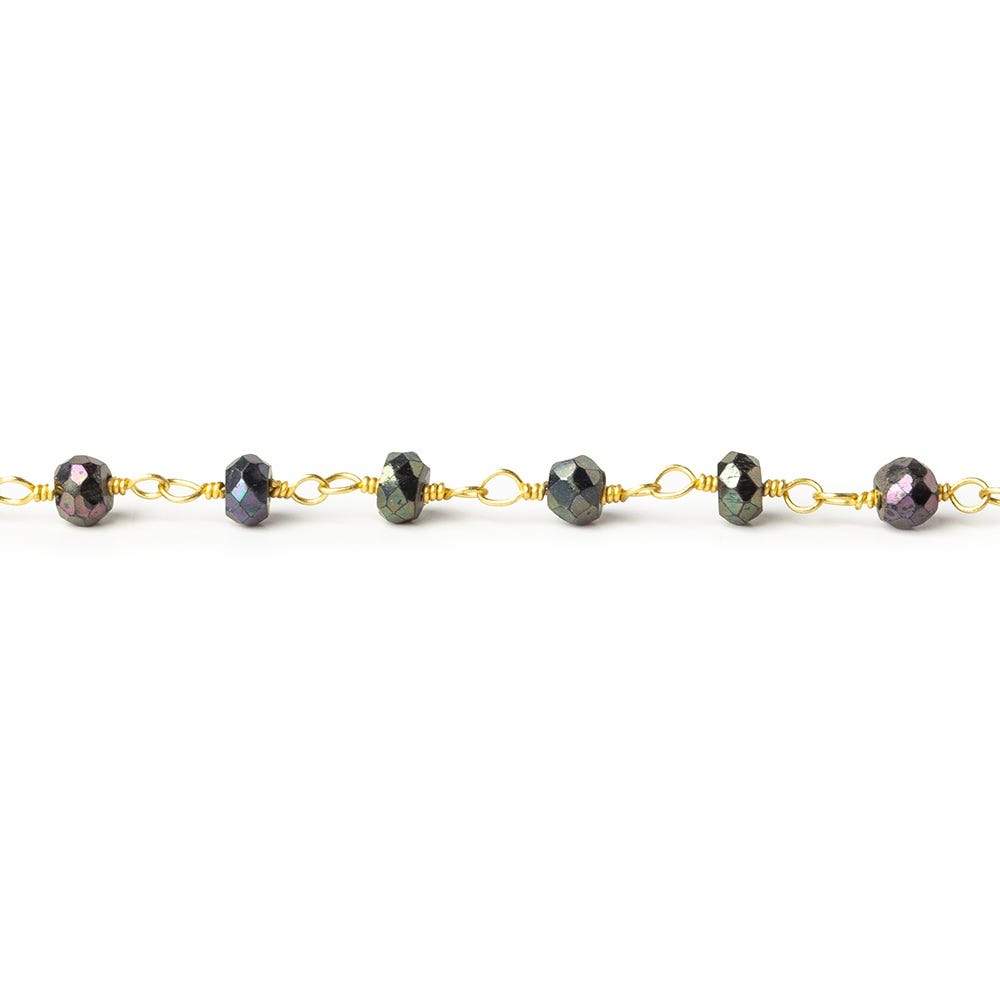 3mm Peacock Mystic Black Spinel rondelle Gold plated Chain by the foot 40pc - Beadsofcambay.com