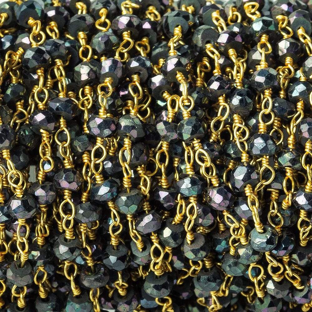 3mm Peacock Mystic Black Spinel rondelle Gold plated Chain by the foot 40pc - Beadsofcambay.com