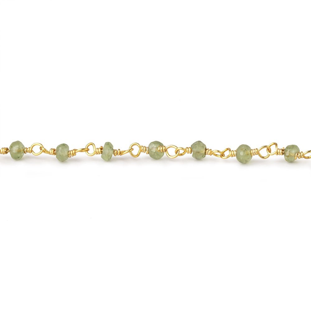 3mm Peridot Faceted Rondelles on Gold Plated Wire Wrapped Chain - Beadsofcambay.com